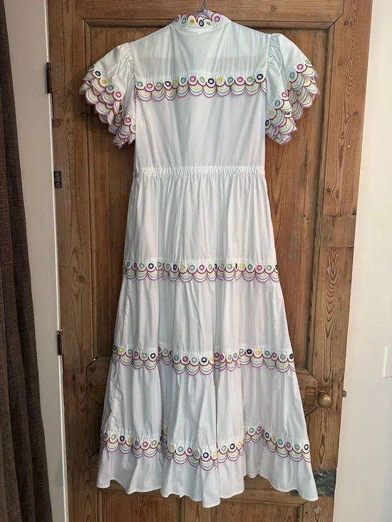 CeliaB White Midi Dress with Multicolor Scallop Trim - perfect for Easter! - Picture 2 of 3